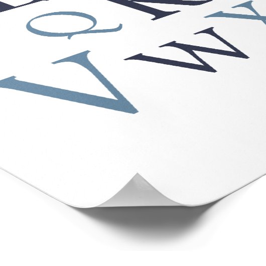 Blue ABC Kinderzimmer Typografy Print Poster (Ecke)