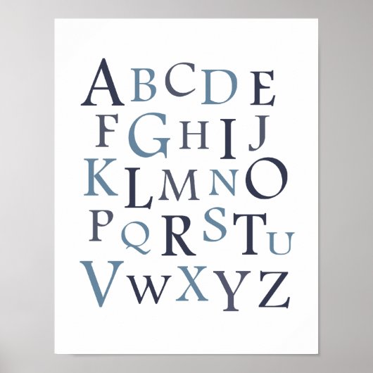 Blue ABC Kinderzimmer Typografy Print Poster (Vorne)