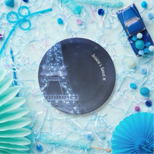 Blue Abend Bezaubernde Nacht im Pariser Eiffelturm Pappteller (Party)