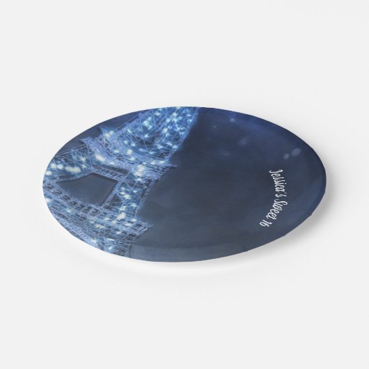 Blue Abend Bezaubernde Nacht im Pariser Eiffelturm Pappteller (Schrägansicht)