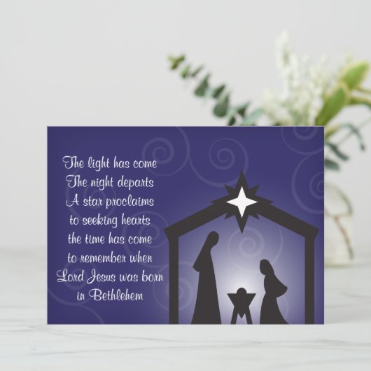 Blue Abend Moderne Weihnachtskrippen Einladung (Stehend Vorderseite)