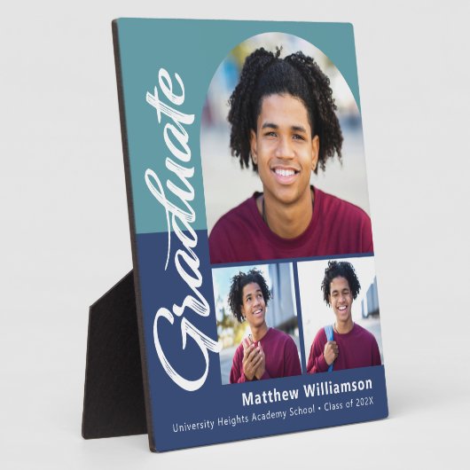 Blue Abschluss 3 Foto Bold Arc Script Modern Fotoplatte (Seite)