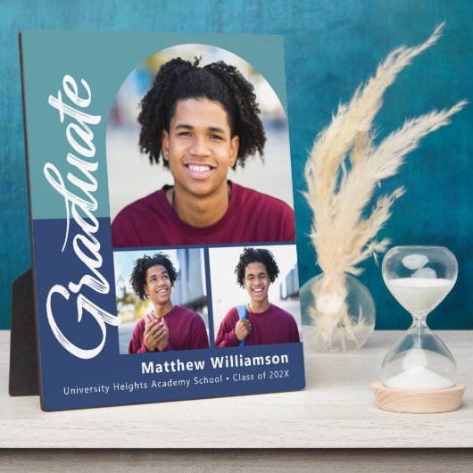 Blue Abschluss 3 Foto Bold Arc Script Modern Fotoplatte (Seite)