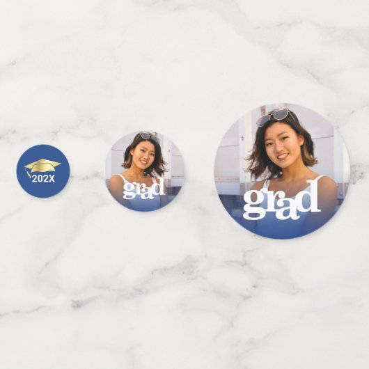 Blue Abschluss 3 Foto Moderne, fette Typografie Konfetti (Rückseiten)