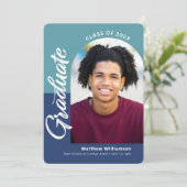 Blue Abschluss 4 Foto Bold Arc Script Modern Ankündigung (Stehend Vorderseite)