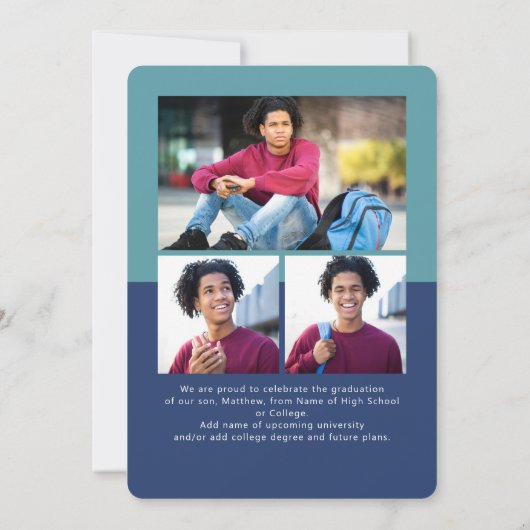 Blue Abschluss 4 Foto Bold Arc Script Modern Ankündigung (Rückseite)