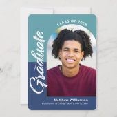 Blue Abschluss 4 Foto Bold Arc Script Modern Ankündigung (Vorderseite)