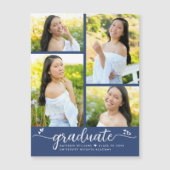 Blue Abschluss 4 Foto Script Hearts Modern Girly Magneteinladung (Vorderseite)