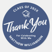 Blue Abschluss Bold Script Cap Danke Minimal Runder Aufkleber (Vorderseite)