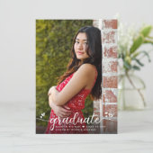 Blue Abschluss Foto Calligraphy Hearts Modern Ankündigung (Stehend Vorderseite)