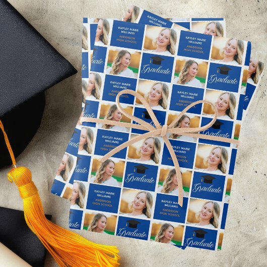 Blue Abschluss Foto Class of 2025 Custom Party Geschenkpapier Set