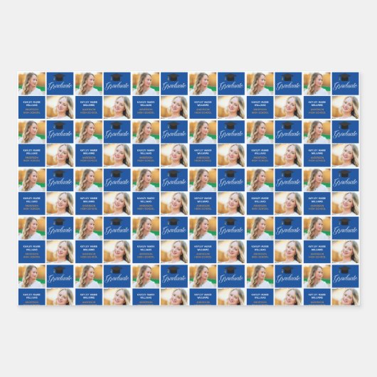 Blue Abschluss Foto Class of 2025 Custom Party Geschenkpapier Set (Vorderseite 2)