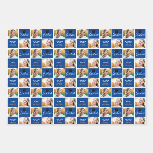 Blue Abschluss Foto Class of 2025 Custom Party Geschenkpapier Set (Vorderseite)
