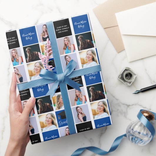 Blue Abschluss Foto Collage Class 2025 Grad Geschenkpapier (Schenken)