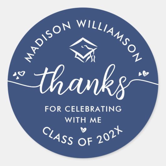 Blue Abschluss Modern Vielen Dank, dass Sie Script Runder Aufkleber (Vorderseite)