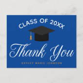 Blue Abschluss Personalisiert Graduate Vielen Dank Postkarte (Vorderseite)