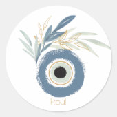 Blue abstract evil eye with leaves magnet runder aufkleber (Vorderseite)