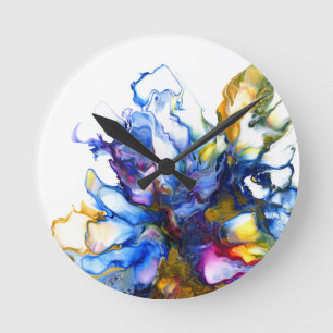 Blue Abstract Fluid Art Agate Runde Wanduhr