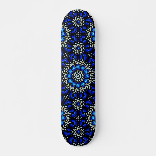 Blue Abstract Geometric Mandala Art Design Skateboard (Vorne)
