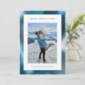 Blue Abstract Gradient Hanukkah Photo Feiertagskarte (Stehend Vorderseite)