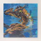 Blue Abstract Horse Painting Puzzle (Horizontal)