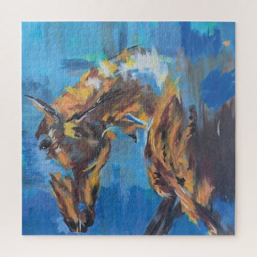 Blue Abstract Horse Painting Puzzle (Vertikal)