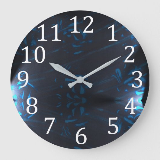 Blue Abstract Pattern Shapes White Numbers Clocks Große Wanduhr (Vorderseite)
