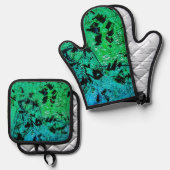 Blue abstract potholder and oven,Beautiful green Ofenhandschuh & Topflappen-Set (Vorderseite/Rückseite)