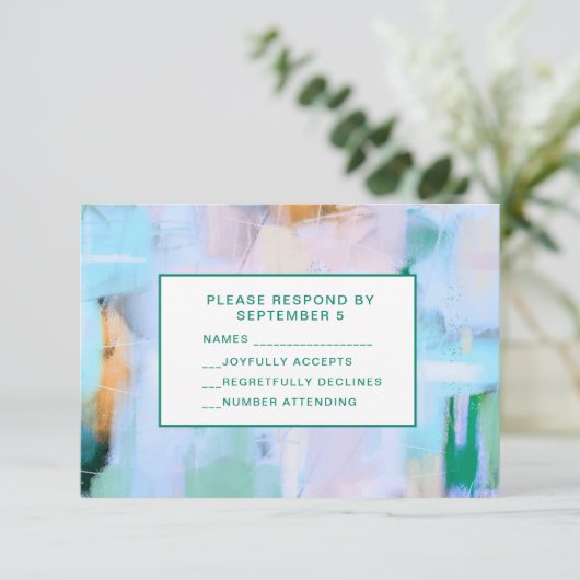 Blue Abstract RSVP Card Boho Colorful (Stehend Vorderseite)