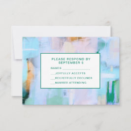 Blue Abstract RSVP Card Boho Colorful Karte