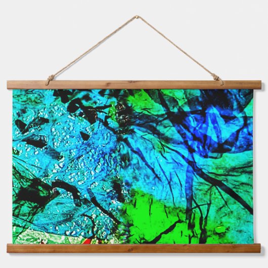 Blue abstract Wood Topped Wall Tapestry,Blue calm  Wandteppich Mit Holzrahmen (Vorne)