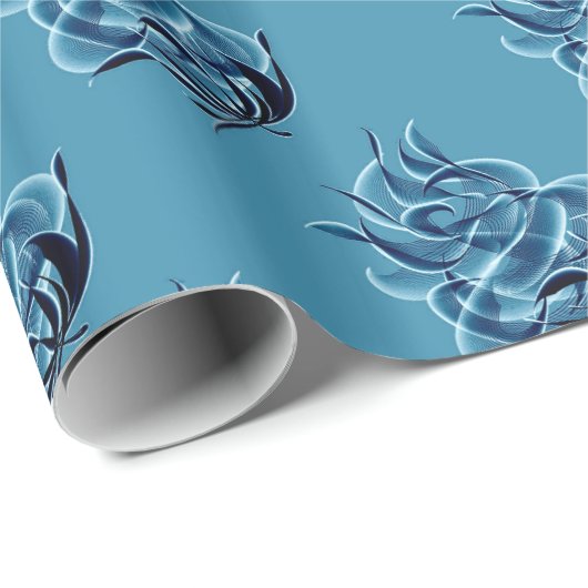 Blue Abstrakt Blue Rose Wrapping Paper Geschenkpapier (Rolleneckpunkt)