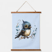 Blue Abstrakt Bluebird Wandteppich Mit Holzrahmen (Vorderseite)