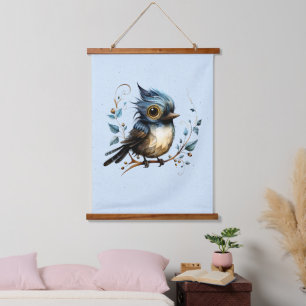 Blue Abstrakt Bluebird Wandteppich Mit Holzrahmen