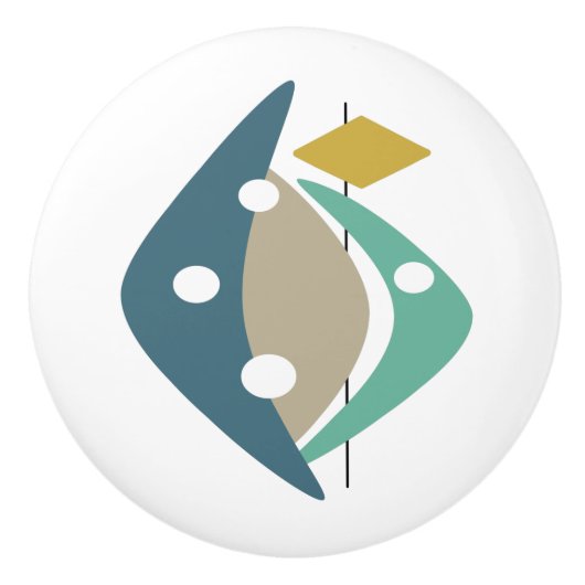 Blue Abstrakt Boomerangs Mitteljahrhundert Moderne Keramikknauf (Vorderseite)