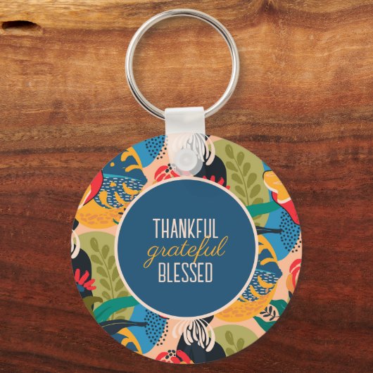 Blue Abstrakt Floral Dankbar Dankbar gesegnet Schlüsselanhänger (Vorderseite)