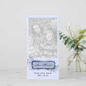 Blue Abstrakt Floral Just Married Ankündigung (Stehend Vorderseite)