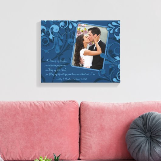 Blue Abstrakt Floral Wedding Foto Template Leinwan Leinwanddruck (Insitu (Wohnzimmer))
