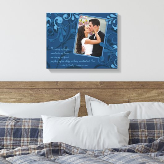 Blue Abstrakt Floral Wedding Foto Template Leinwan Leinwanddruck (Insitu (Schlafzimmer))