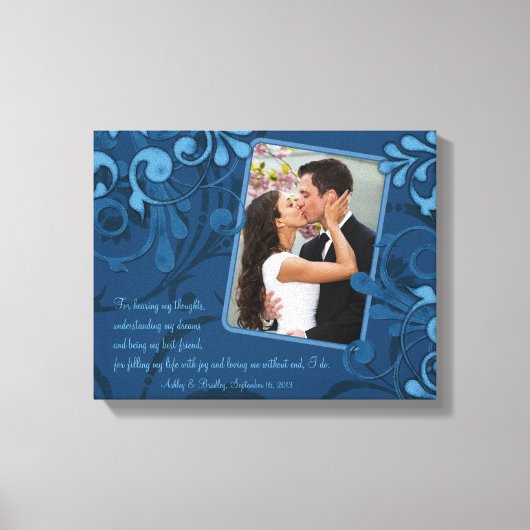 Blue Abstrakt Floral Wedding Foto Template Leinwan Leinwanddruck (Vorderseite)