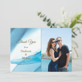 Blue Abstrakt Foto Template Wedding Vielen Dank Dankeskarte (Stehend Vorderseite)