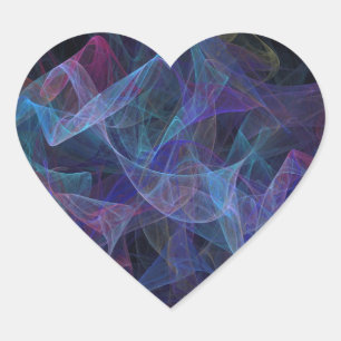 Blue Abstrakt Fraktal Heftsticker Herz-Aufkleber