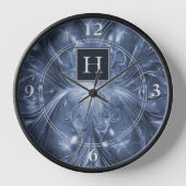 Blue Abstrakt Geblüht Monogram Clock Uhr (Vorderseite)