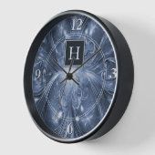 Blue Abstrakt Geblüht Monogram Clock Uhr (Winkel)