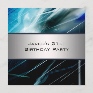 Blue Abstrakt Mans 21. Geburtstag Party Einladung
