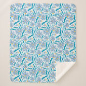 Blue Abstrakt Mitte Jahrhundert Moderne Blume Sherpadecke (Vorderseite)