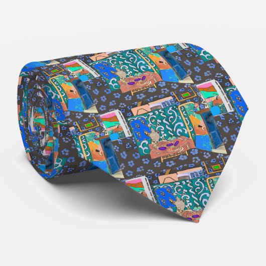 Blue Abstrakt Neck Tie Krawatte (Gerollt)