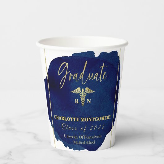 Blue Abstrakt Nurse Medical Caduceus Abschluss Pappbecher (Rückseite)