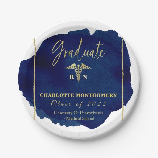 Blue Abstrakt Nurse Medical Caduceus Abschluss Pappteller (Vorderseite)