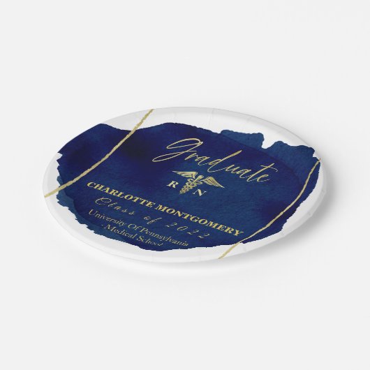 Blue Abstrakt Nurse Medical Caduceus Abschluss Pappteller (Schrägansicht)